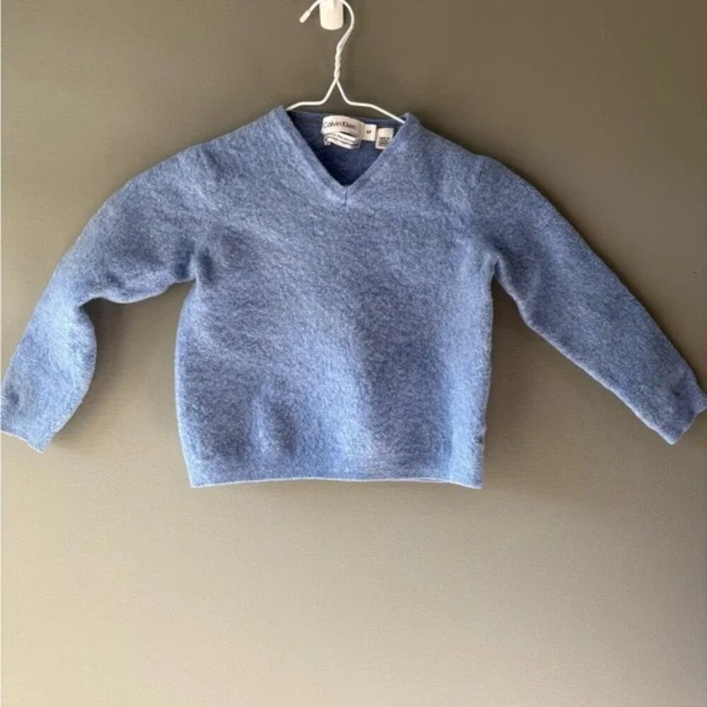Calvin Klein, youth boys, size small, blue long sleeve 100% wool sweater